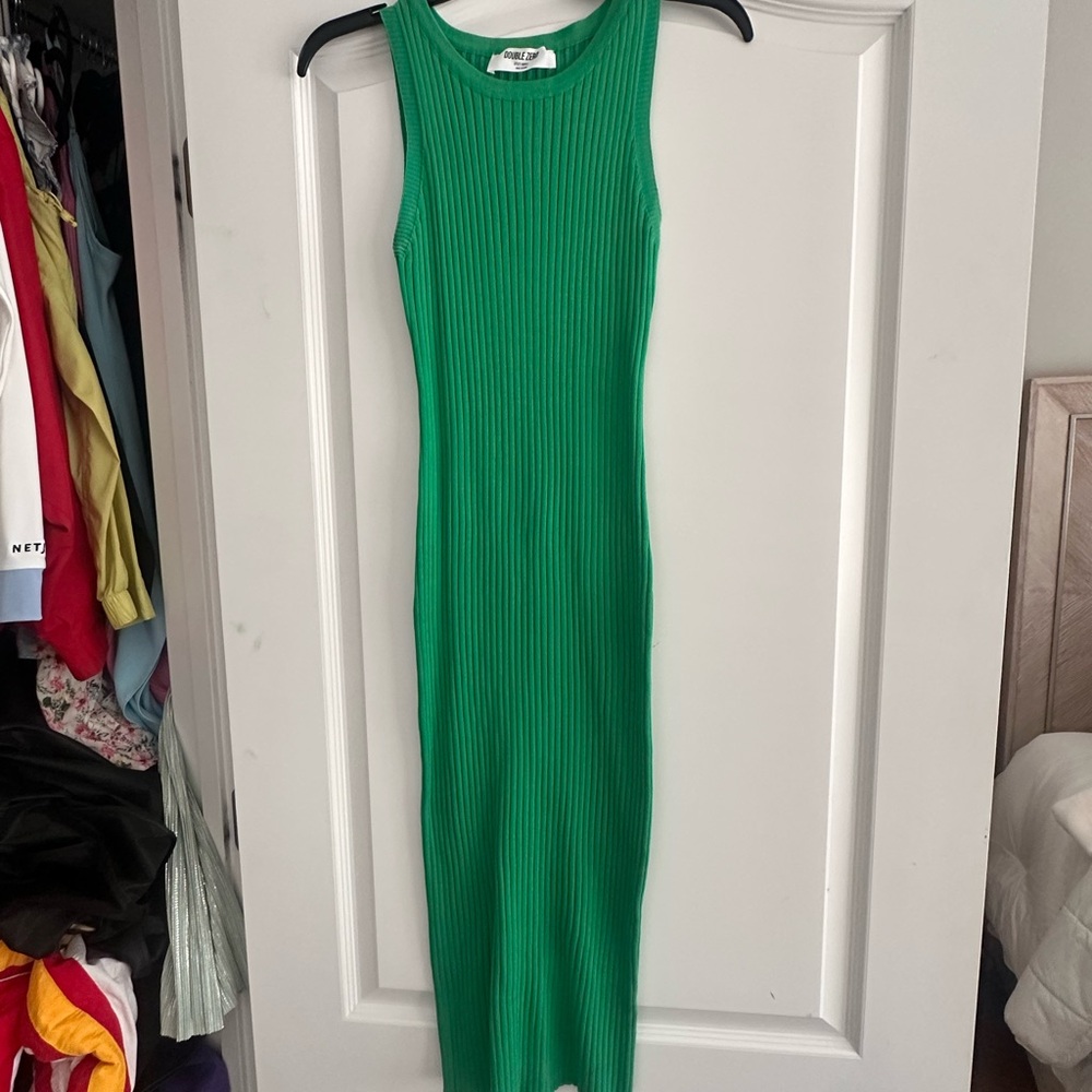 Double Zero Green Ribbed Halter Midi Dress